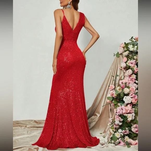 Luxe slit thigh prom wedding party sequins  dress LAST PACK - Picture 3 of 6